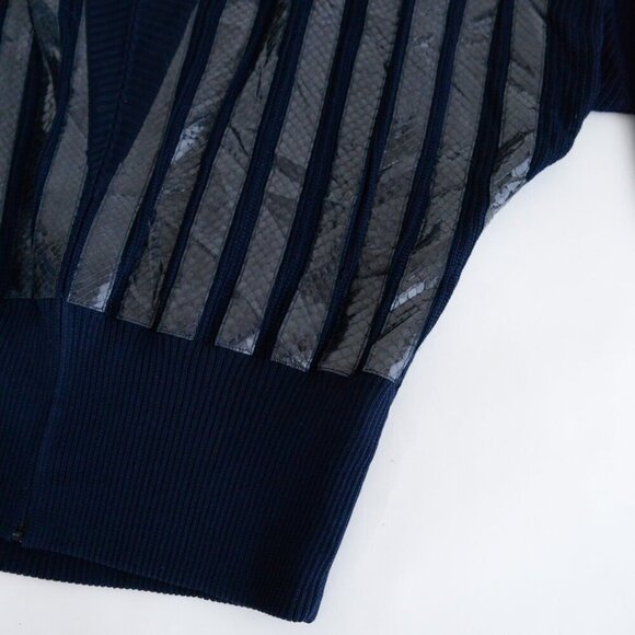 Vintage Beltrami Navy 100% Silk Zip Up Cardigan w Shoulder Pad Sweater L - Picture 6 of 14